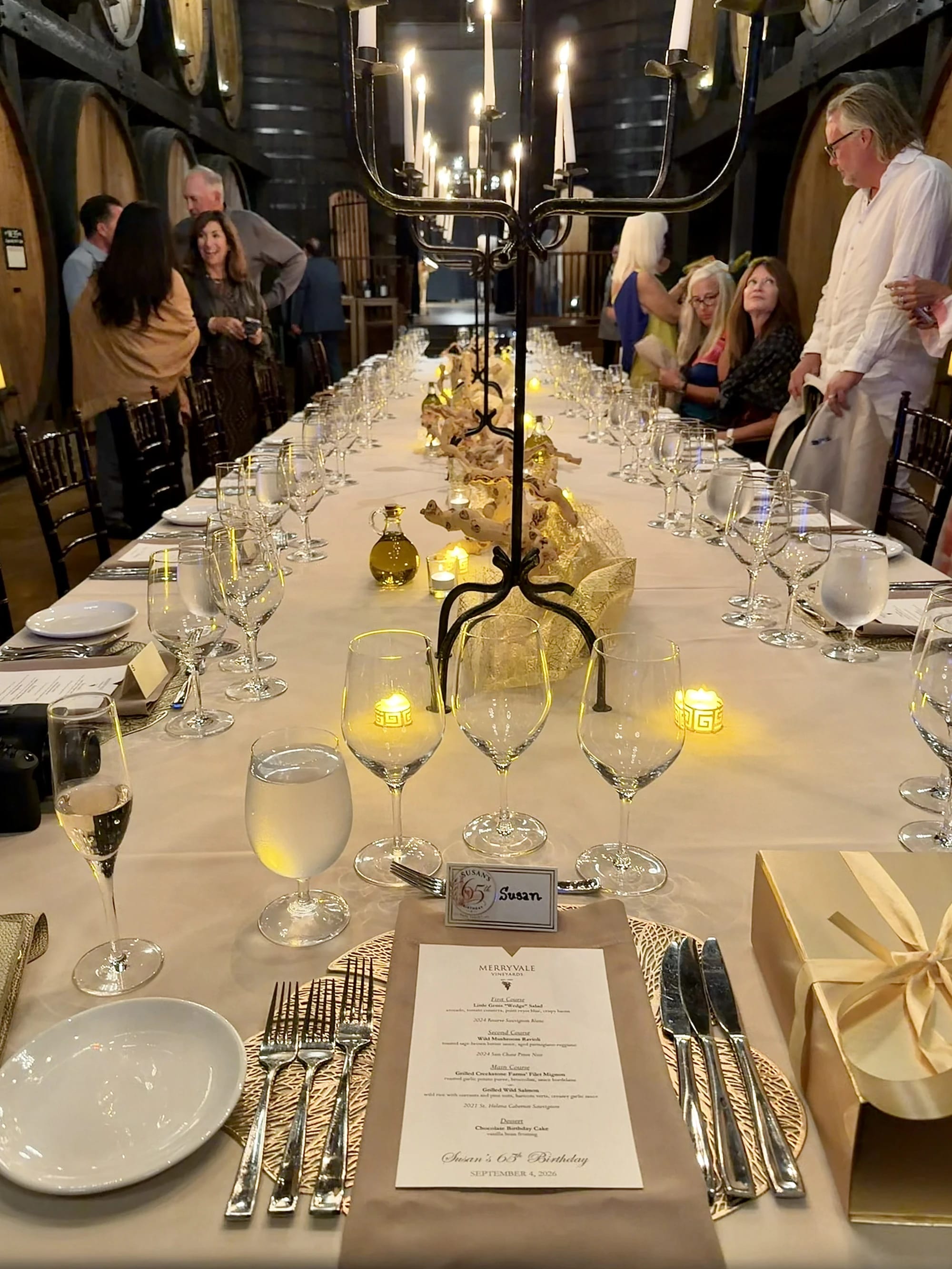 Merryvale winery dinner in a barrel room