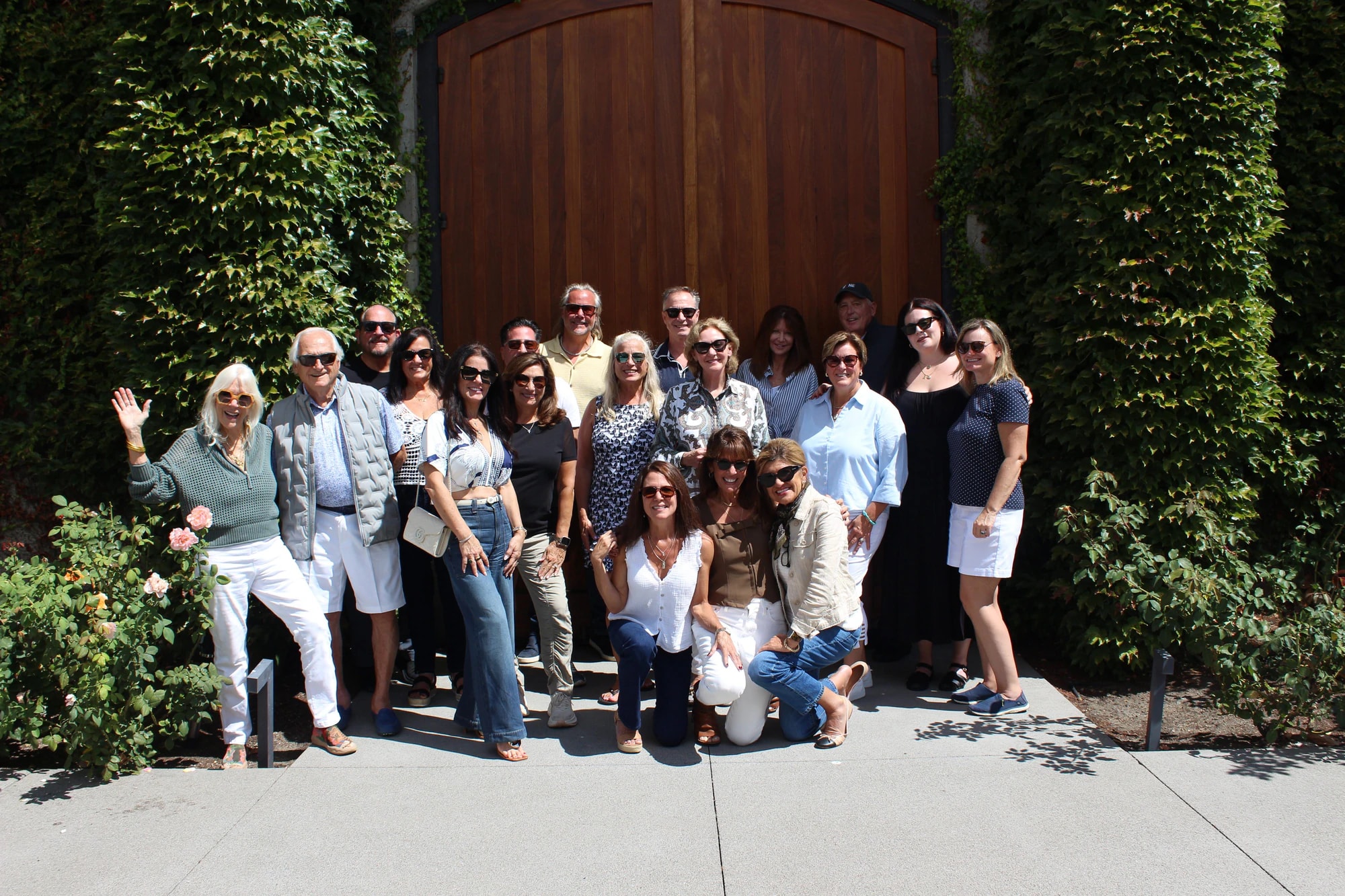 The full group gathered at the doors of a Napa winery
