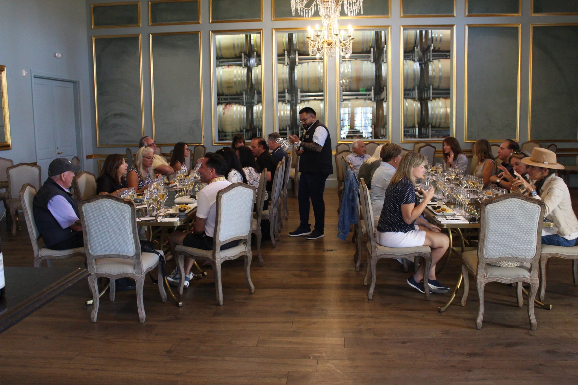 Guests at a private Domaine Carneros bubbles and bites tasting