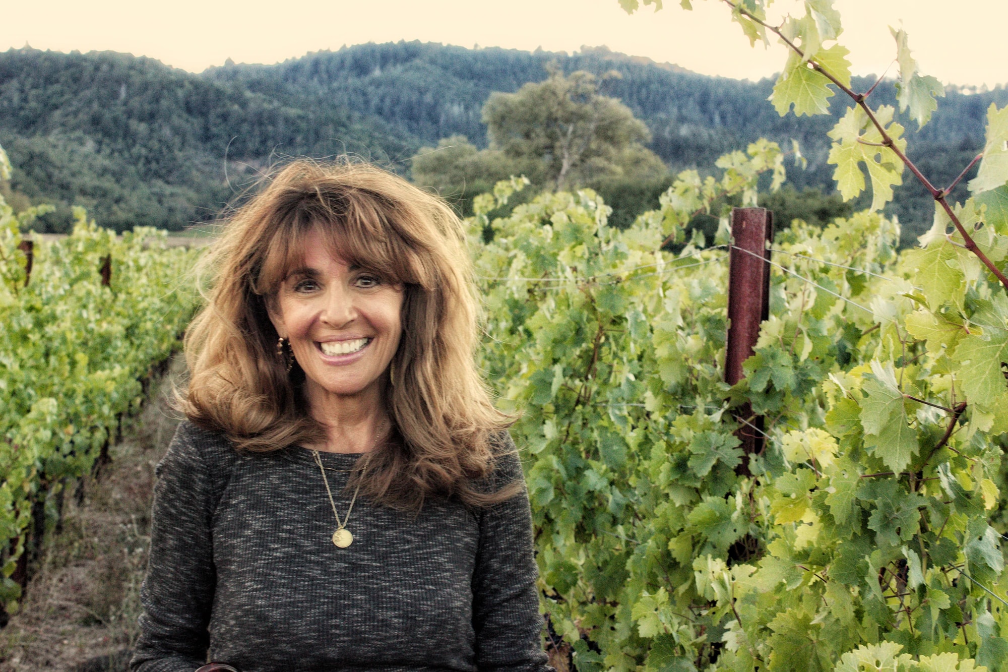 Susan Frasca among the vines at harvest