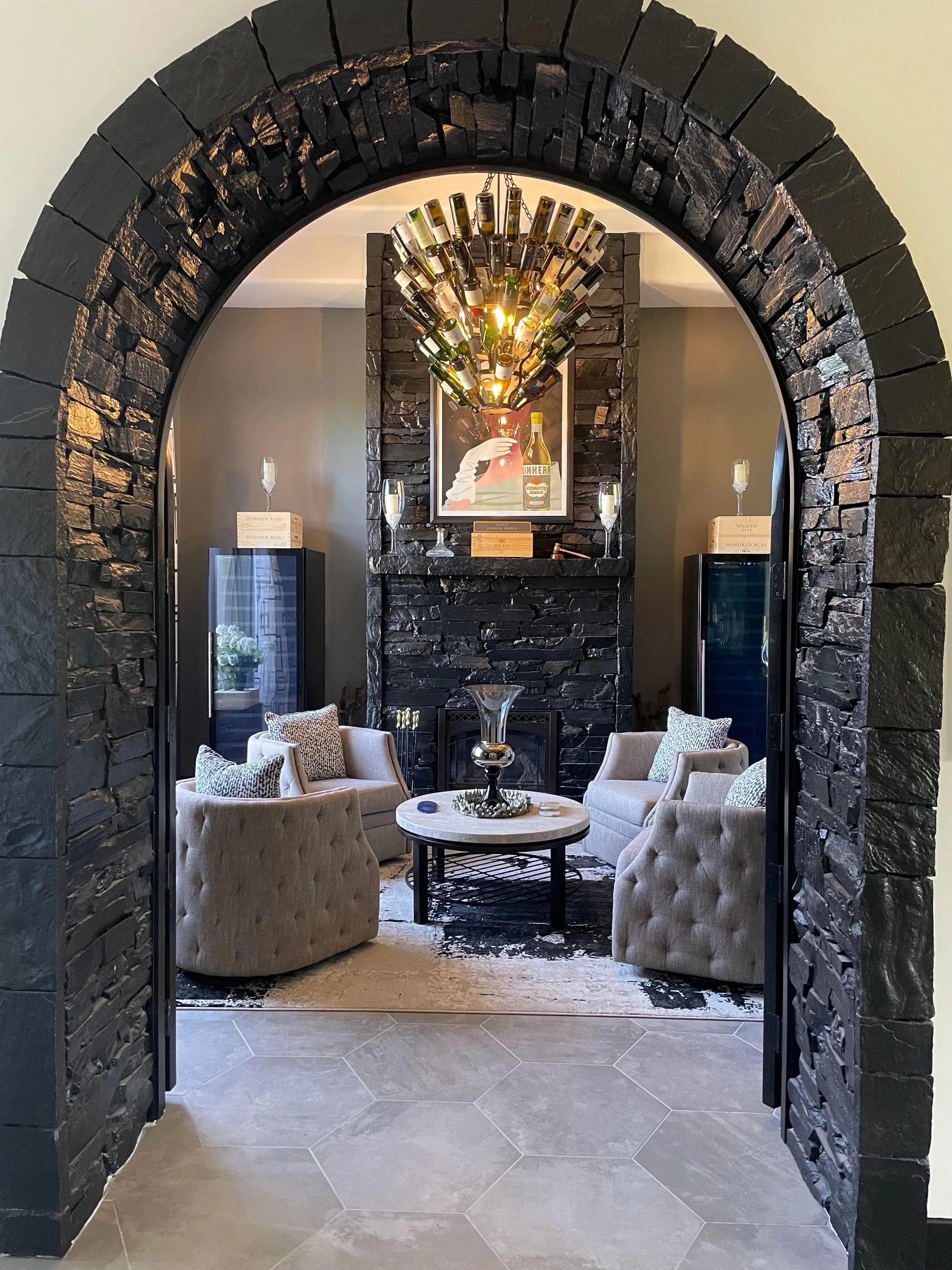 The private tasting room, set for a seated tasting